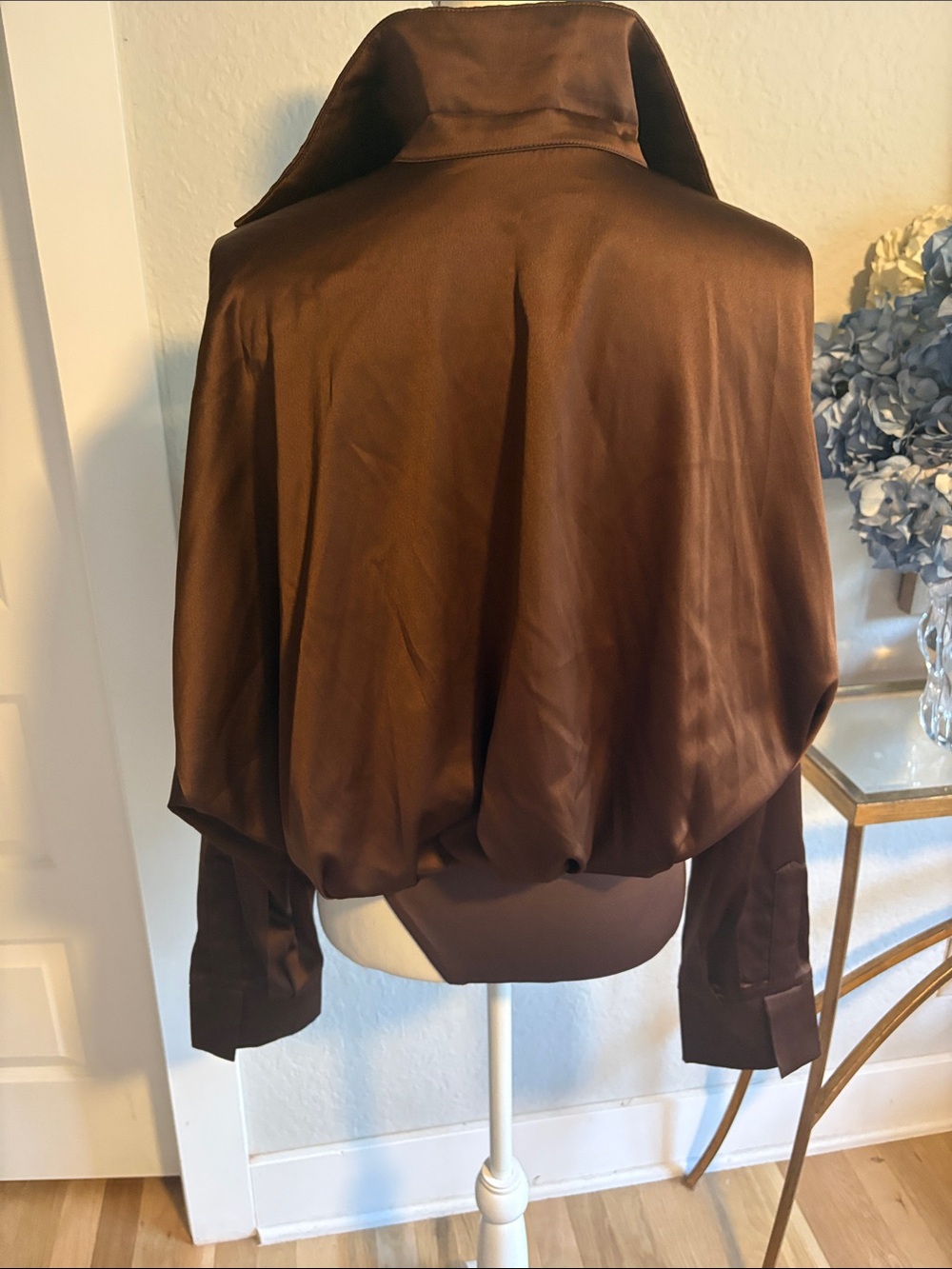 Commense Chocolate Brown Satin Surplice Bodysuit - Picture 3 of 3
